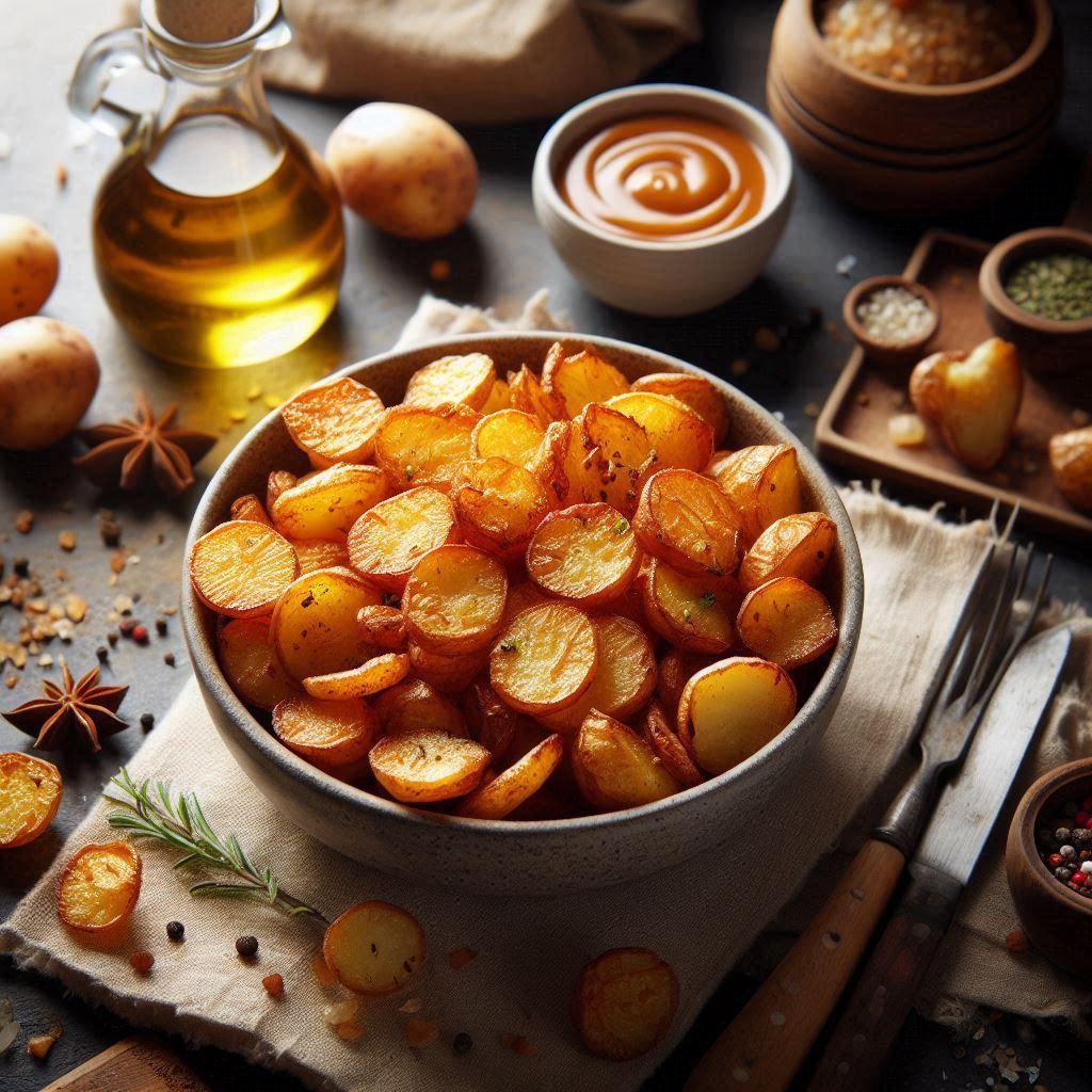 Een foto van knapperige aardappelstukjes in een kom.